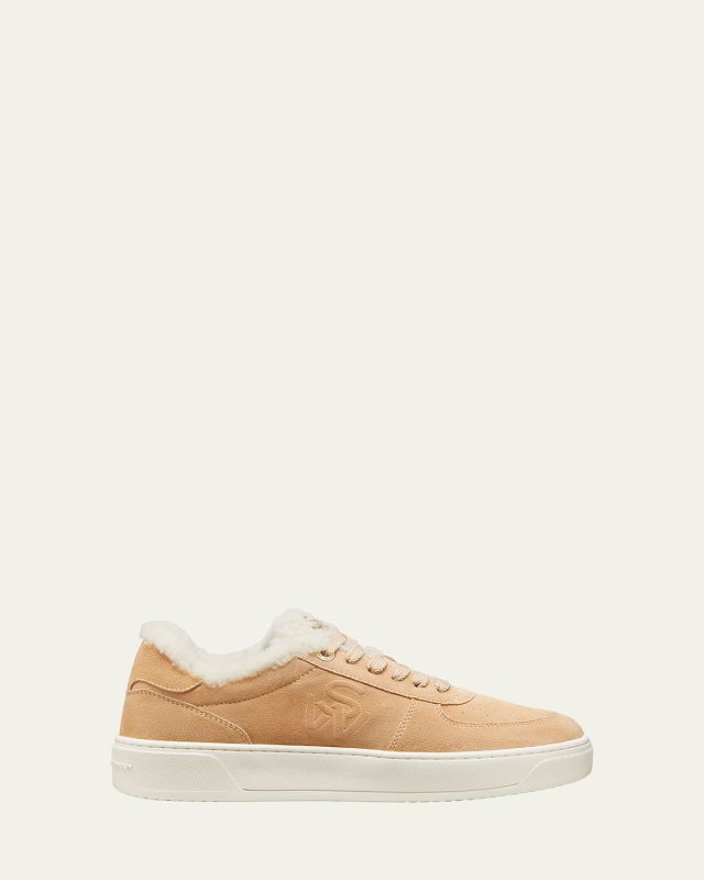 Courtside Suede Shearling Low-Top Sneakers